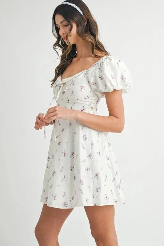 MABLE Mini Dresses MABLE Floral Print Puff Sleeve Mini Dress