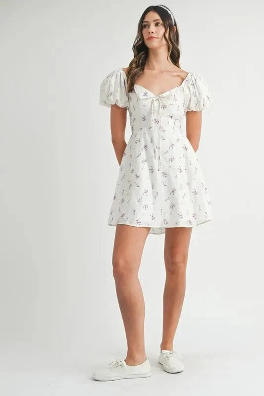 MABLE Mini Dresses MABLE Floral Print Puff Sleeve Mini Dress