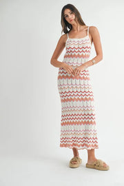 MABLE Sweater Dresses MABLE Lightweight Pointelle Chevron Knit Maxi Dress