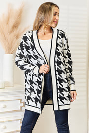 Mandy Black / S Mandy Woven Right Houndstooth Open Front Longline Cardigan
