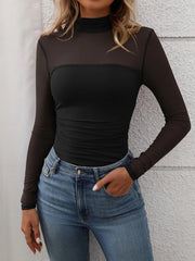 Mandy Black / S Mock Neck Long Sleeve Top