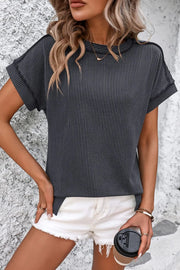 Mandy Dark Gray / S Mandy Striped Round Neck Short Sleeve T-Shirt