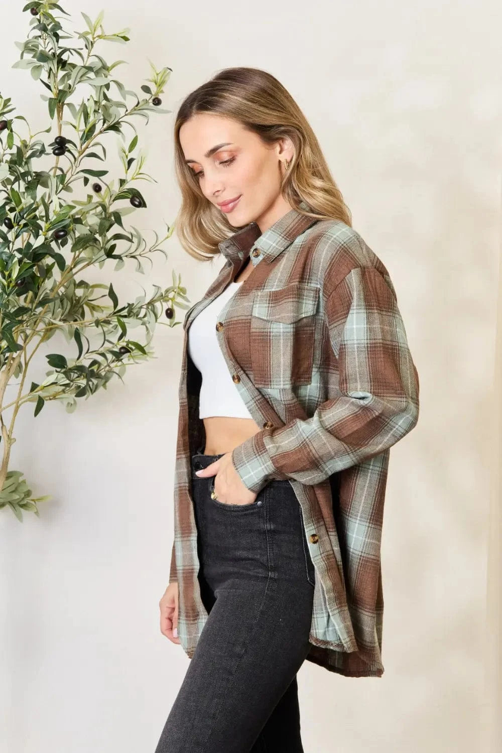 Mandy Dresses Mandy Plaid Dropped Shoulder Shirt