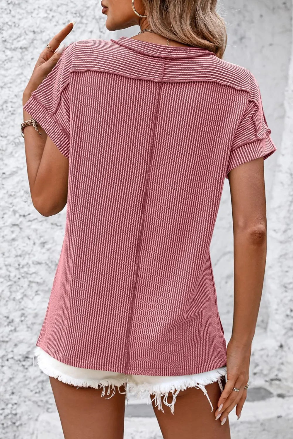 Mandy Mandy Striped Round Neck Short Sleeve T-Shirt
