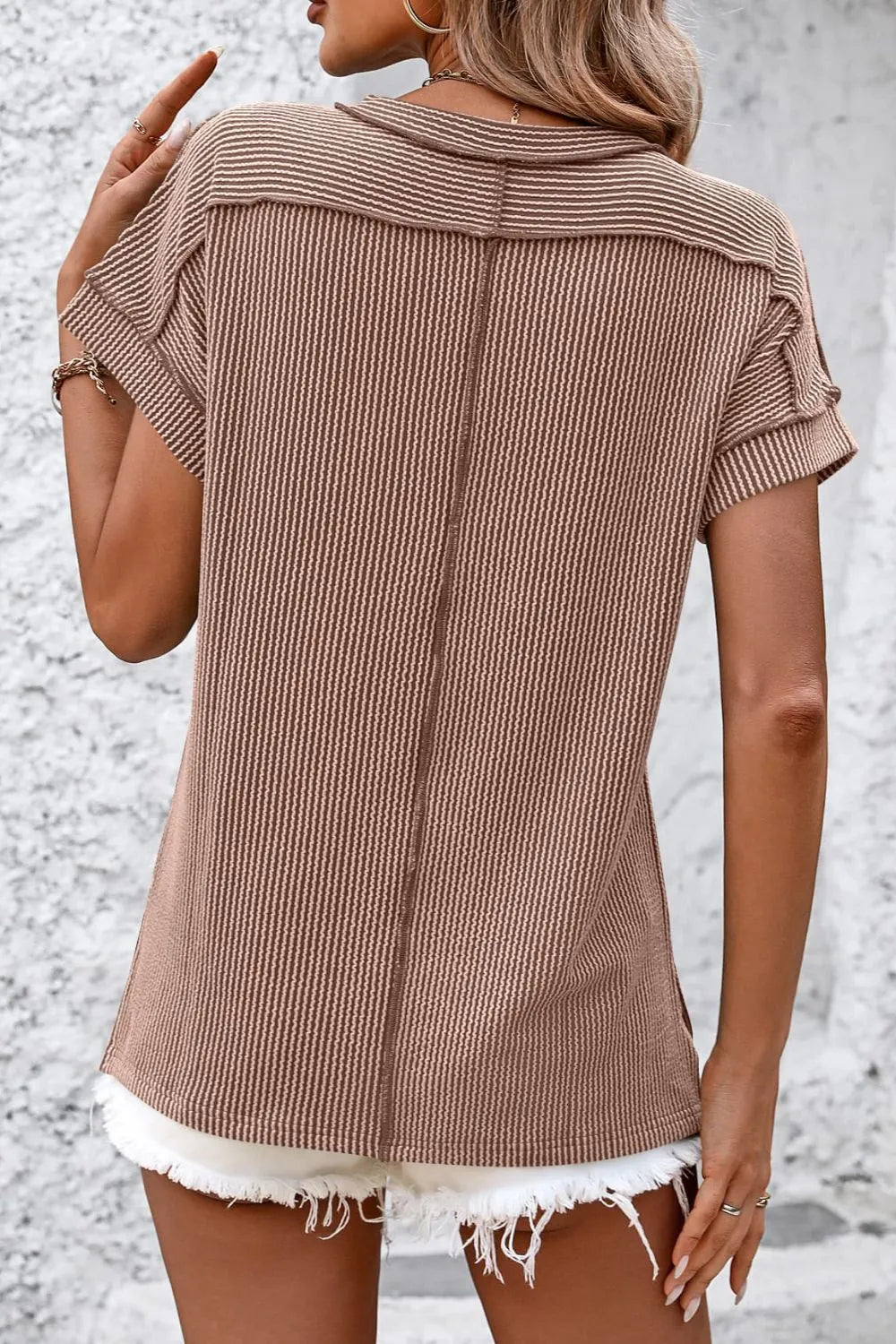 Mandy Mandy Striped Round Neck Short Sleeve T-Shirt