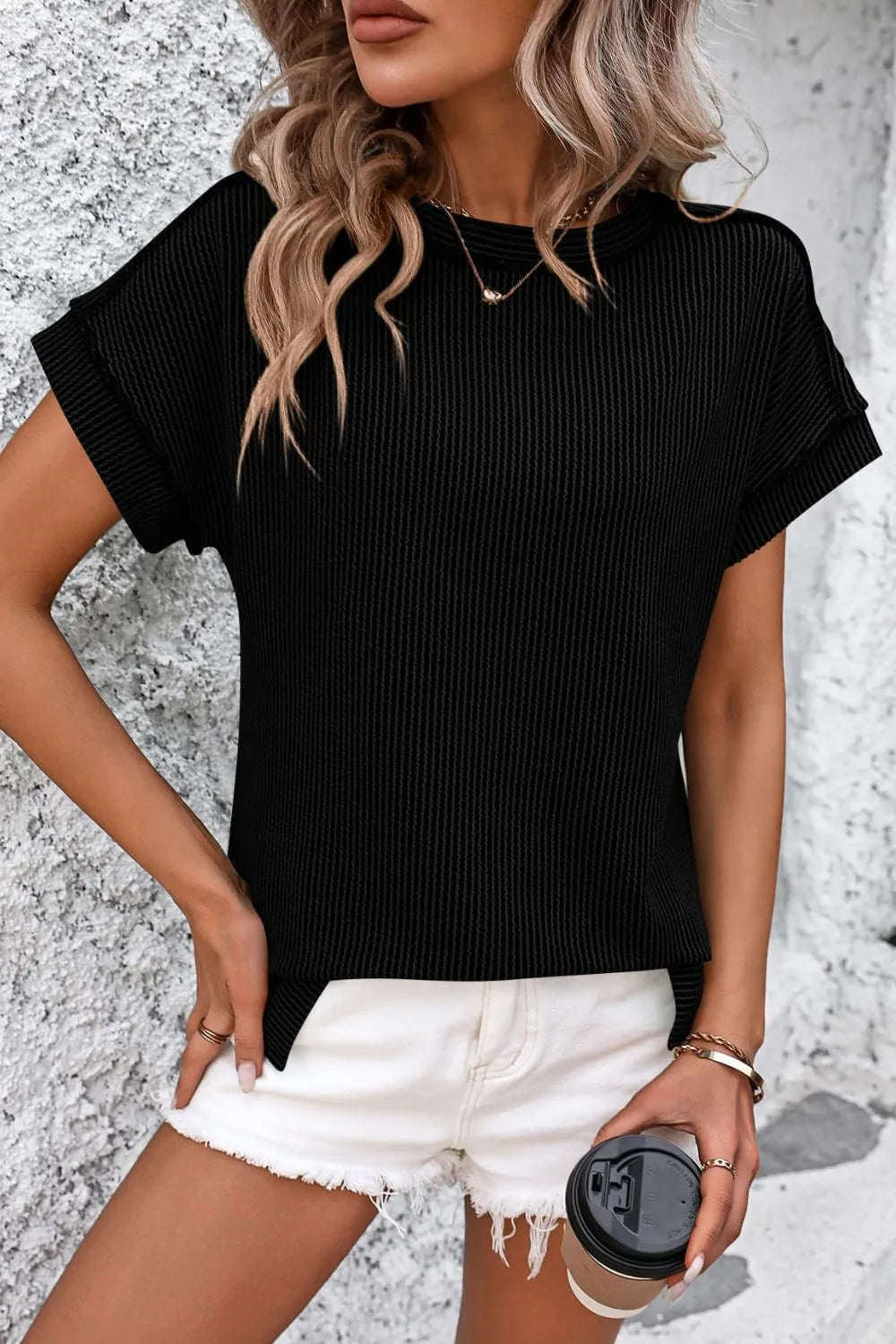 Mandy Mandy Striped Round Neck Short Sleeve T-Shirt