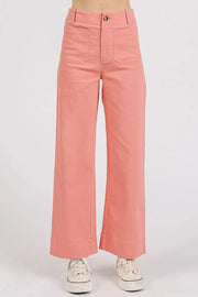 Mittoshop CORAL PINK / S Mittoshop Twill Patch Pocket High Rise Wide Leg Pants