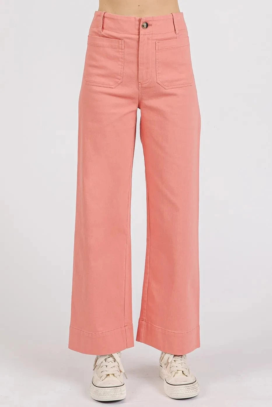 Mittoshop CORAL PINK / S Mittoshop Twill Patch Pocket High Rise Wide Leg Pants
