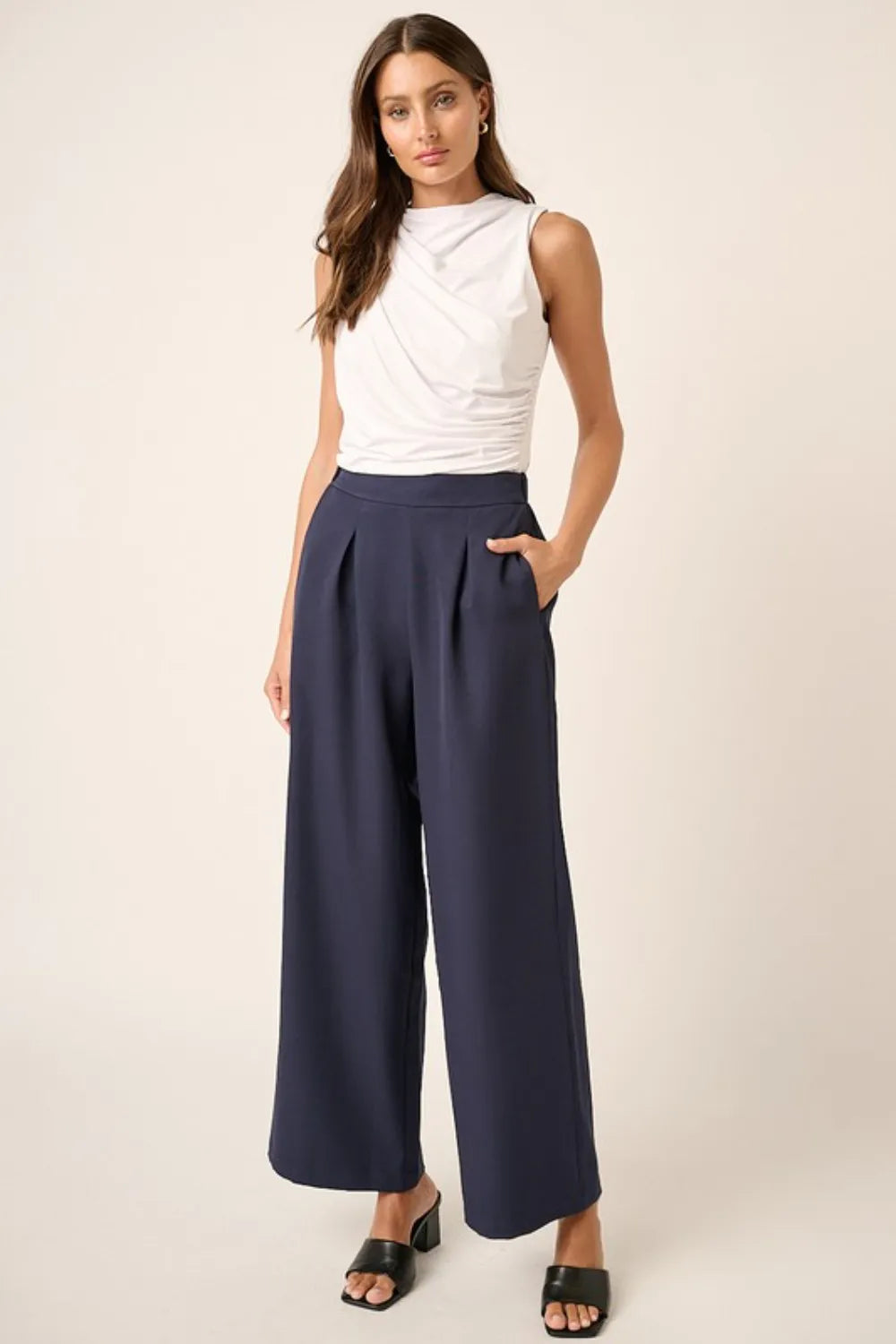 Mittoshop Dark Navy / S Mittoshop Inverted Pleat Detail Wide Leg Pants