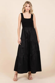 Mittoshop dresses BLACK / S Mittoshop Mix Media Square Neck Maxi Dress