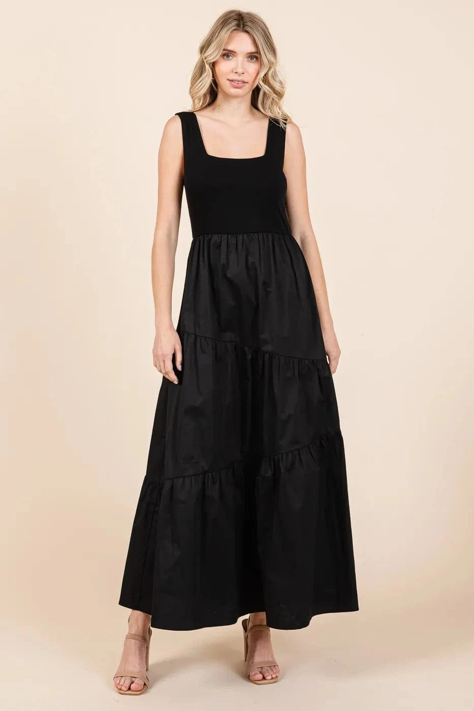 Mittoshop dresses BLACK / S Mittoshop Mix Media Square Neck Maxi Dress