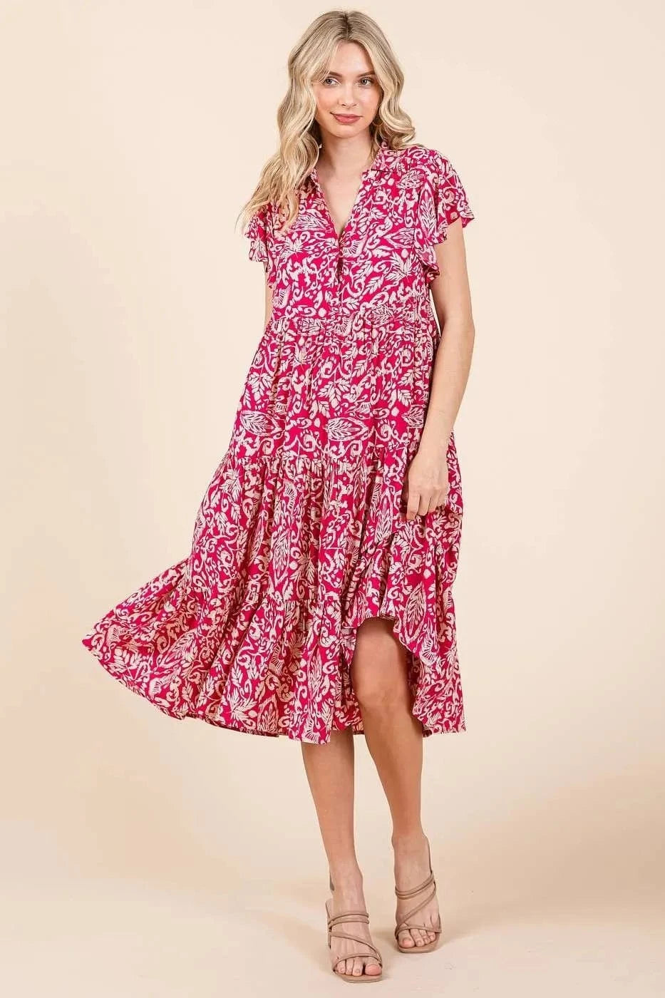 Mittoshop dresses Mittoshop Abstract Print Ruffle Tier Midi Dress