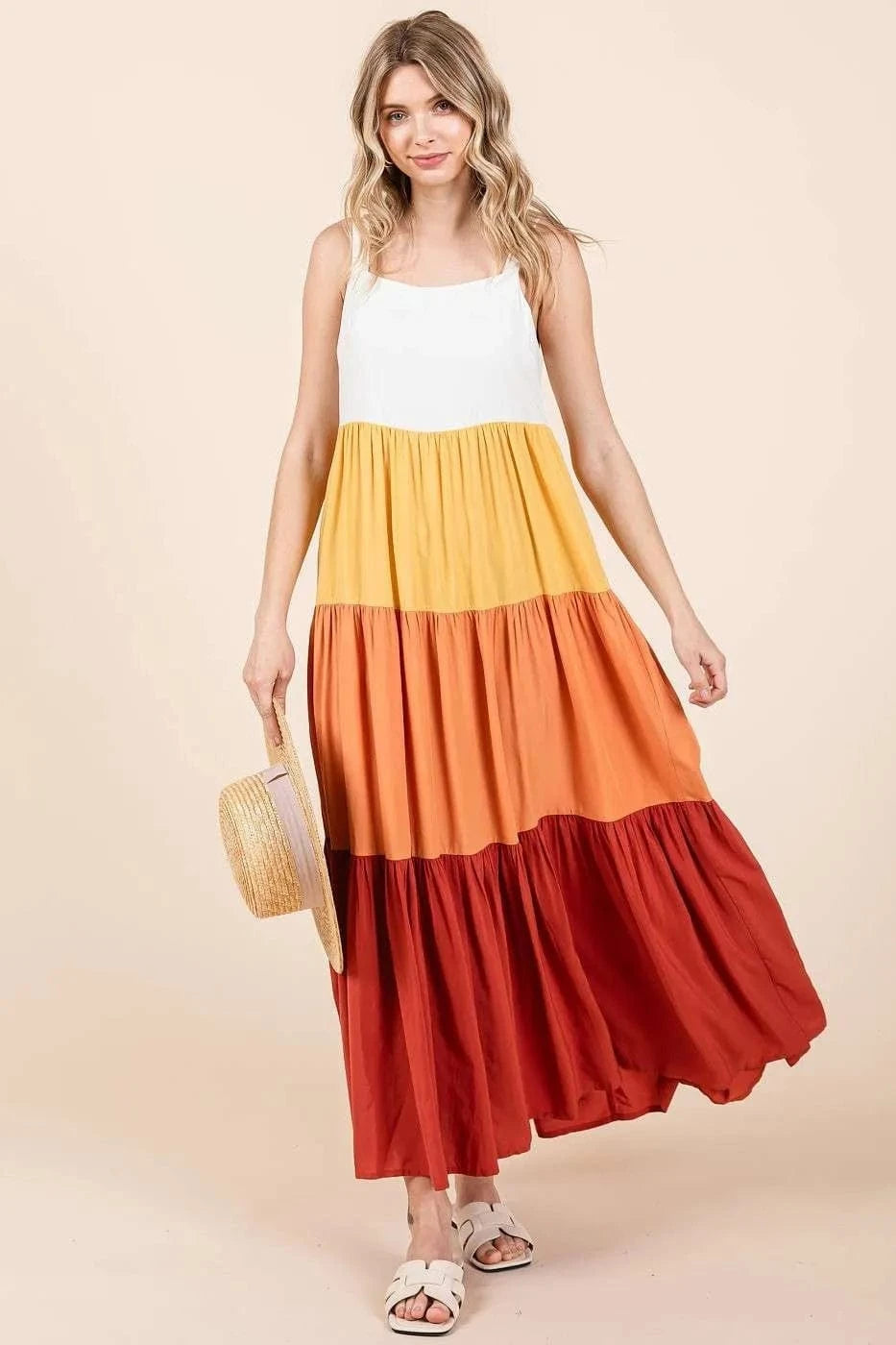 Mittoshop dresses Mittoshop Color Block Tiered Pull-On Maxi Dress