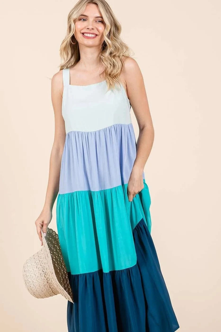 Mittoshop dresses Mittoshop Color Block Tiered Pull-On Maxi Dress