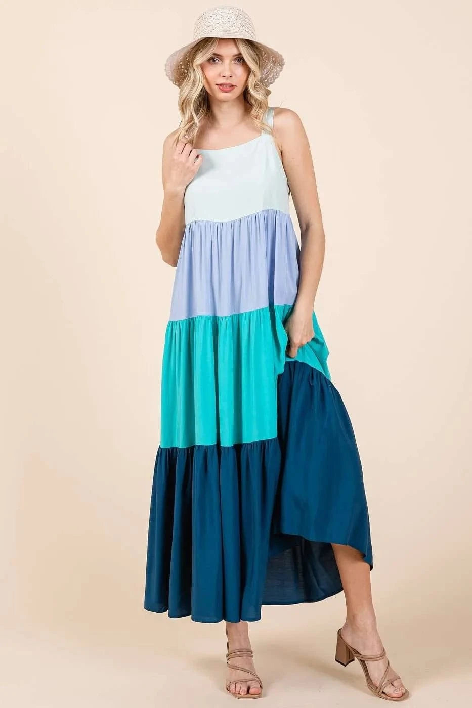 Mittoshop dresses Mittoshop Color Block Tiered Pull-On Maxi Dress