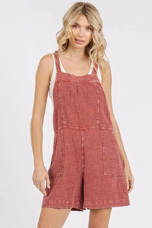 Mittoshop Jumpsuits & Rompers DK MAUVE / S Mittoshop Textured Knotted Wide Strap Overalls