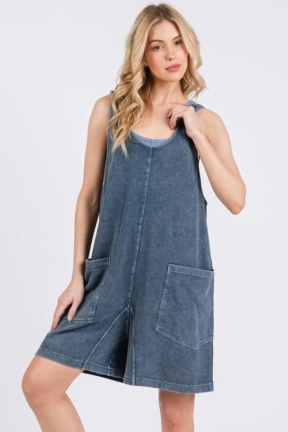 Mittoshop Jumpsuits & Rompers Mittoshop Low Scoop Neck Tank Washed French Terry Romper