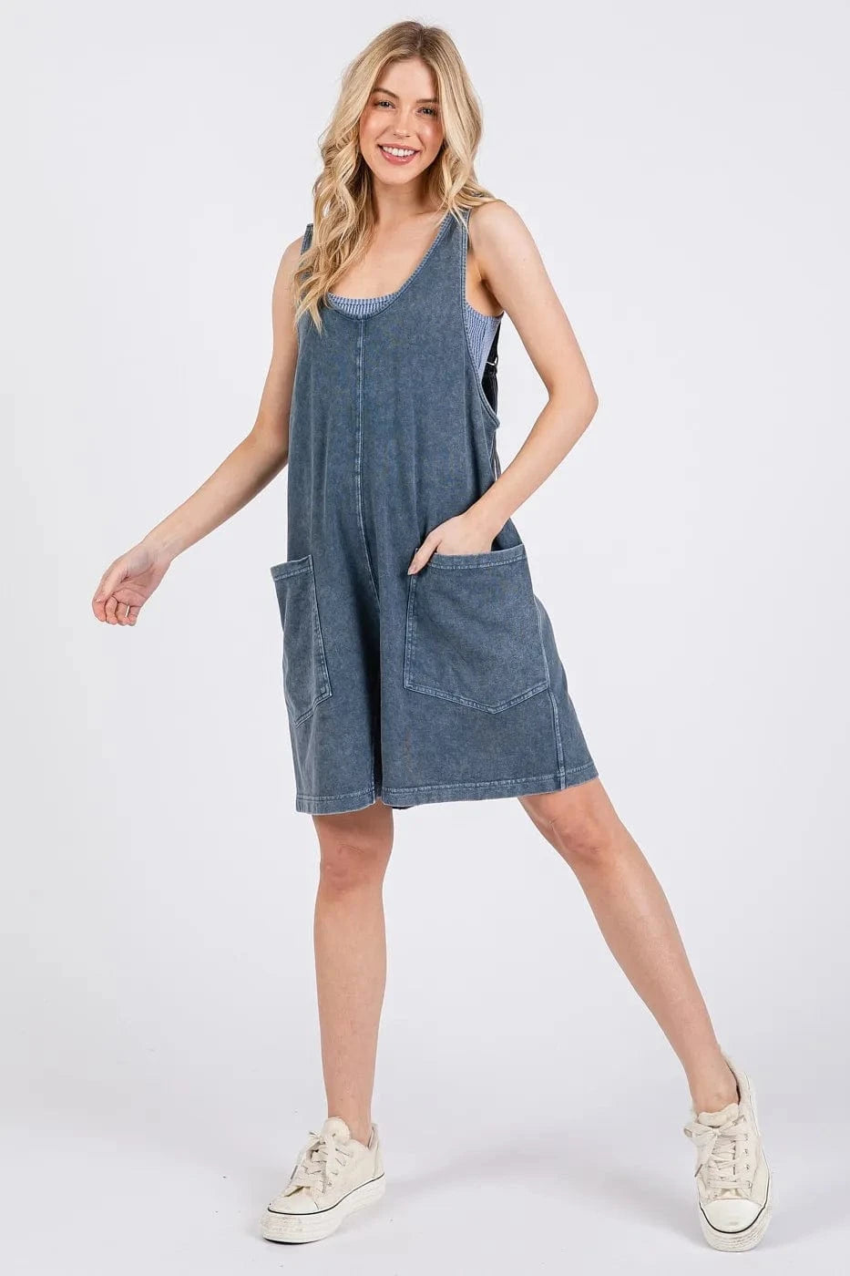 Mittoshop Jumpsuits & Rompers Mittoshop Low Scoop Neck Tank Washed French Terry Romper