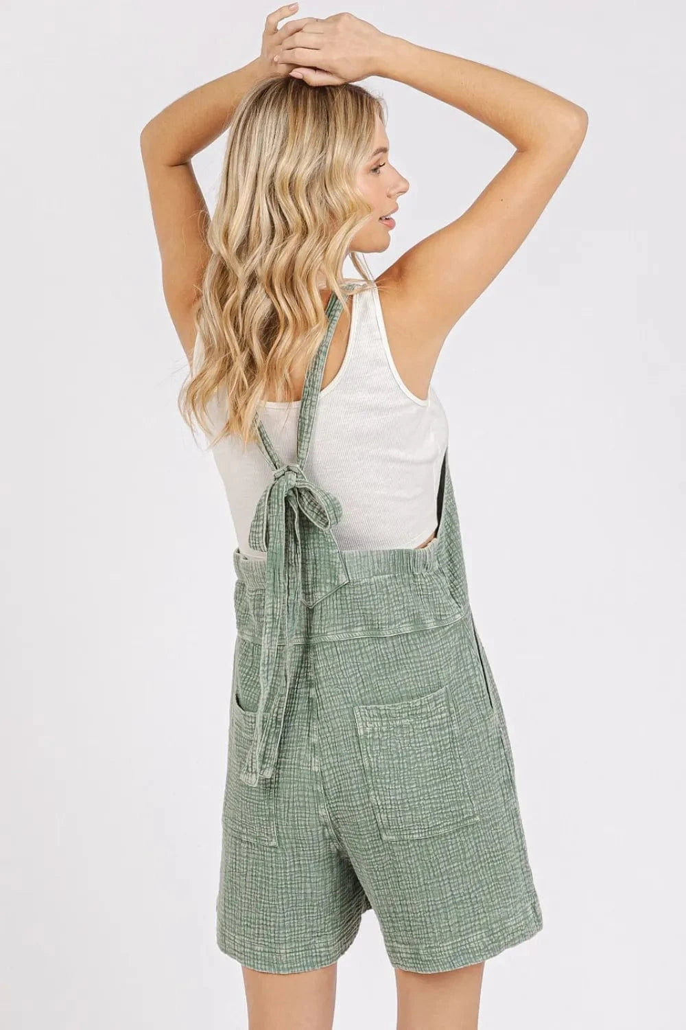 Mittoshop Jumpsuits & Rompers Mittoshop Textured Knotted Wide Strap Overalls