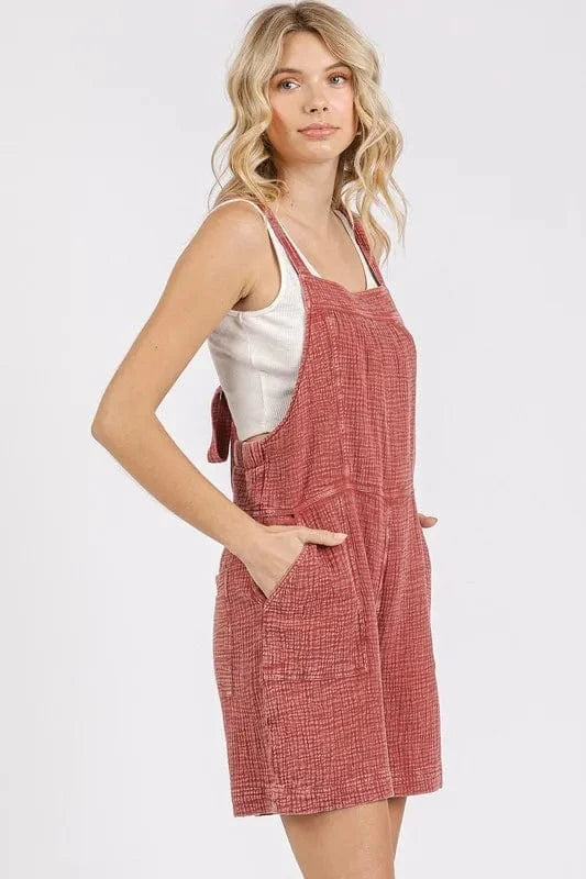Mittoshop Jumpsuits & Rompers Mittoshop Textured Knotted Wide Strap Overalls