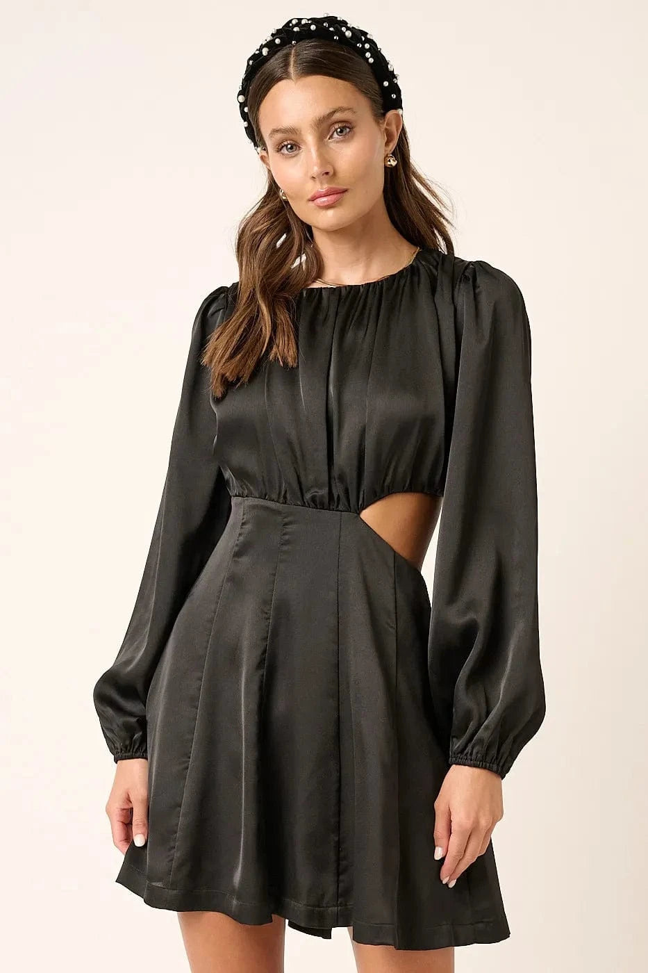 Mittoshop Mini Dresses BLACK / S Mittoshop Satin Side Cutout Detail Mini Dress