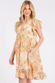 Mittoshop Mini Dresses Mittoshop Floral Chiffon Ruffle Short Sleeve Mini Dress