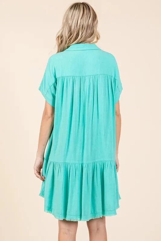 Mittoshop Mini Dresses Mittoshop Linen Blend Button Down Shirt Mini Dress