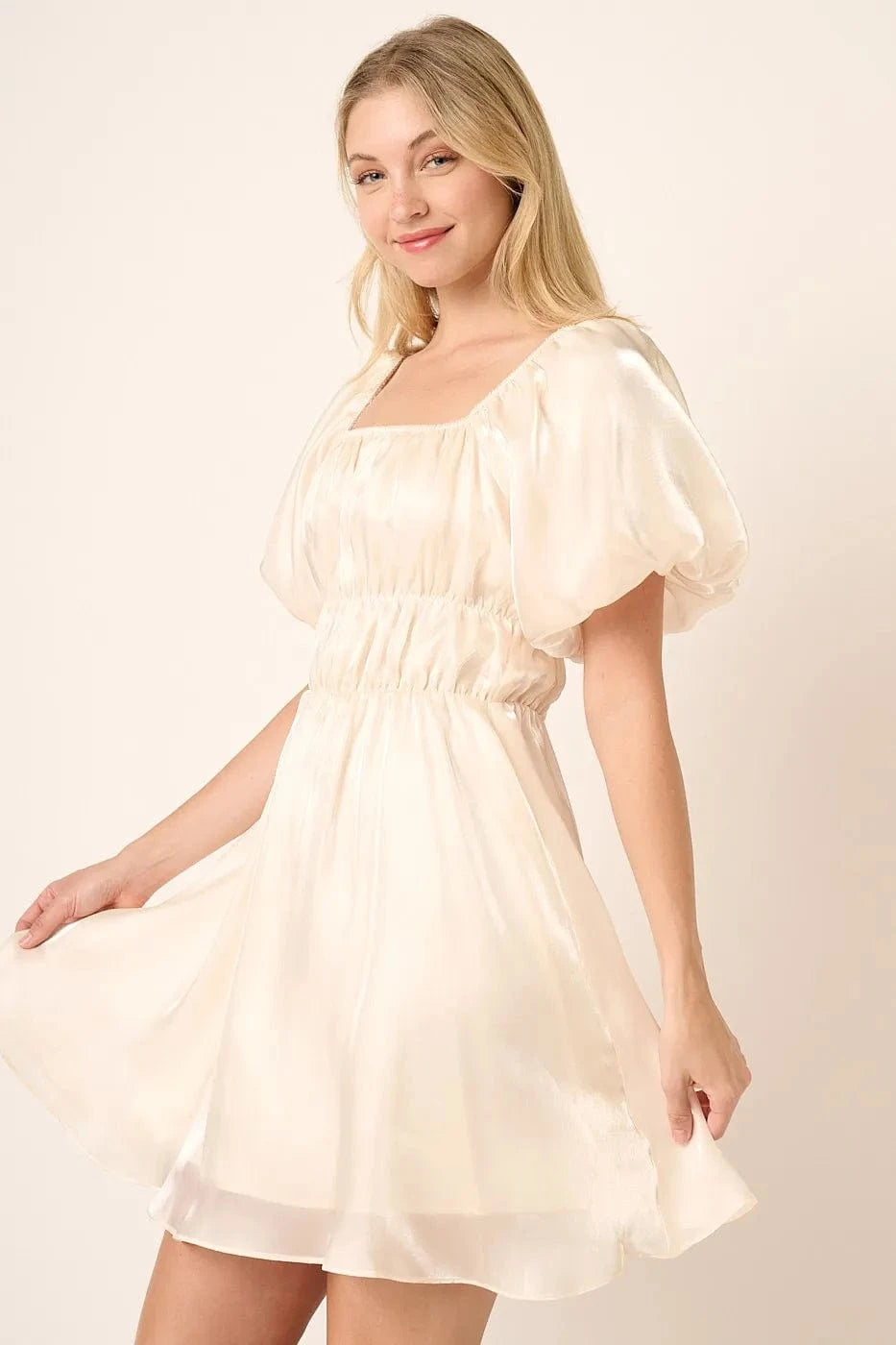 Mittoshop Mini Dresses Mittoshop Metallic Organza Fabric Balloon Sleeve Mini Dress