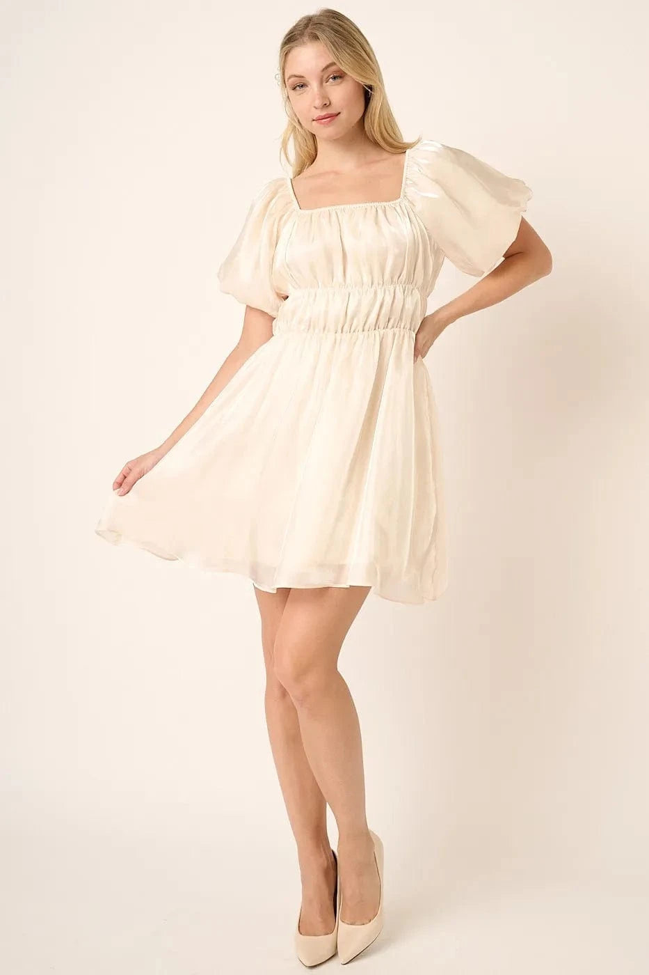 Mittoshop Mini Dresses Mittoshop Metallic Organza Fabric Balloon Sleeve Mini Dress