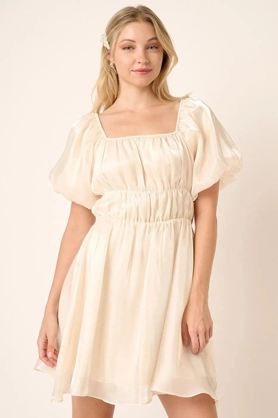 Mittoshop Mini Dresses Mittoshop Metallic Organza Fabric Balloon Sleeve Mini Dress