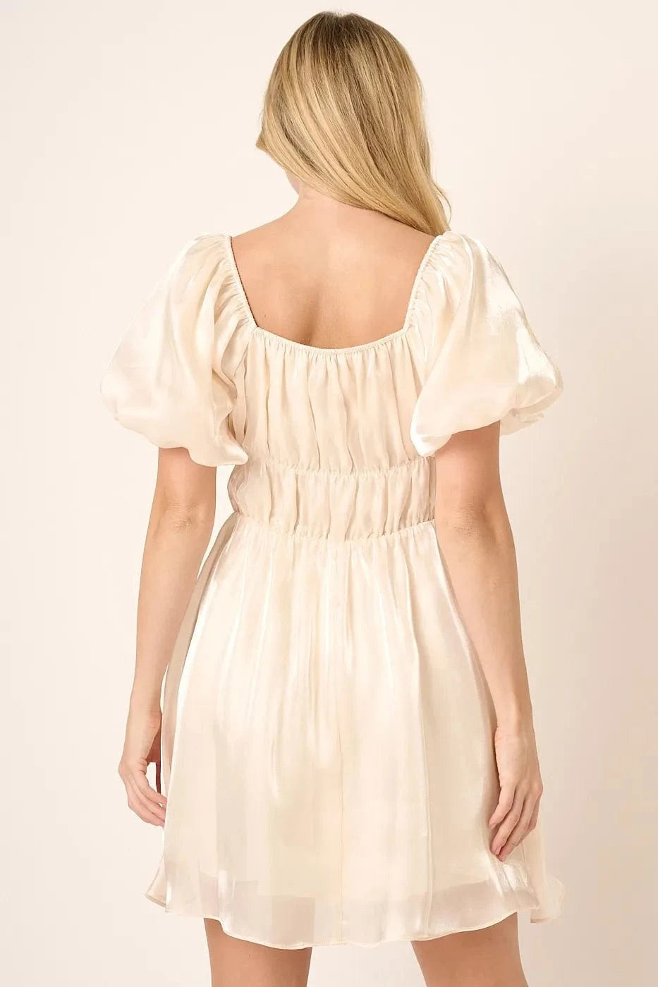 Mittoshop Mini Dresses Mittoshop Metallic Organza Fabric Balloon Sleeve Mini Dress