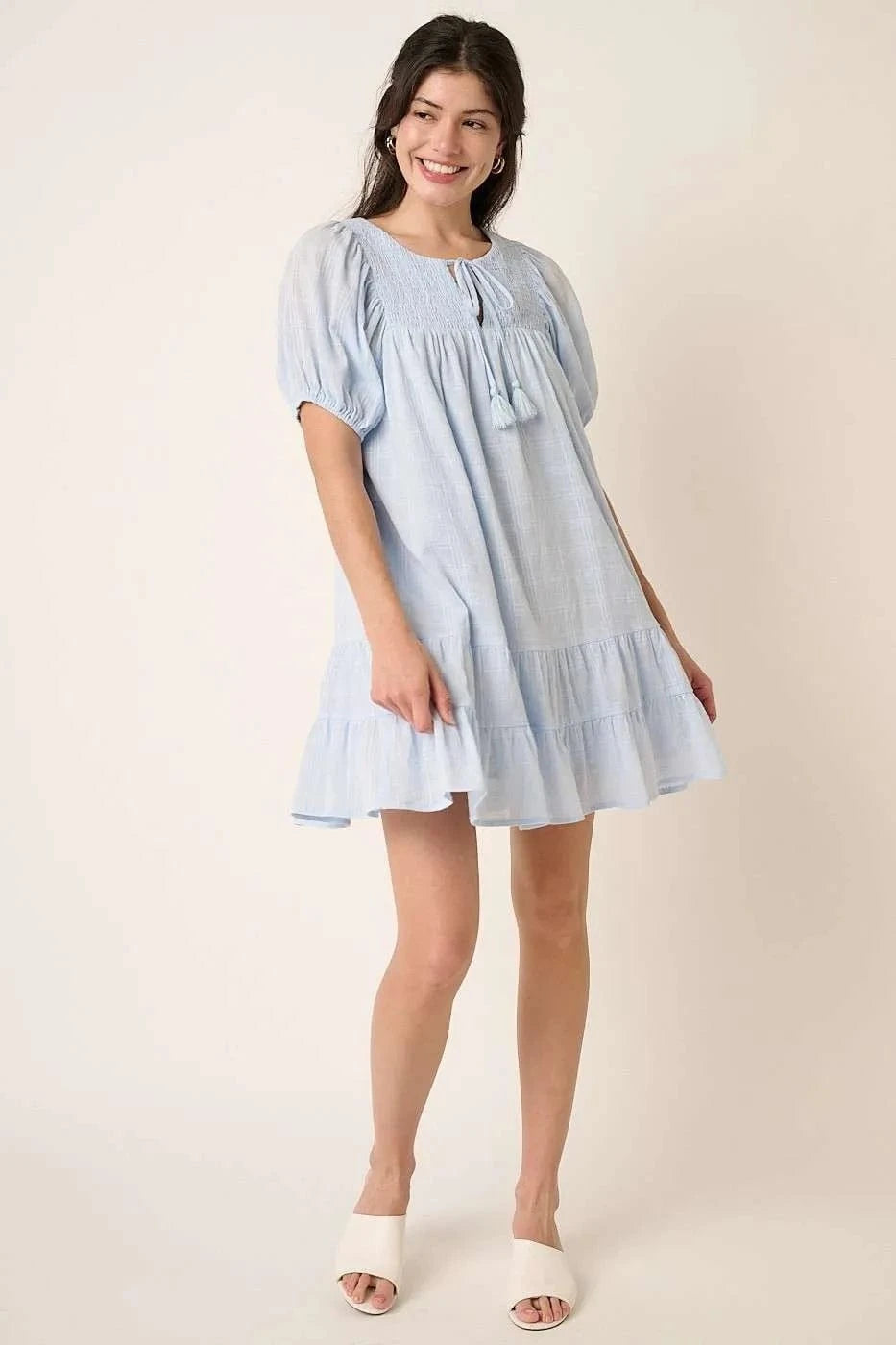 Mittoshop Mini Dresses Mittoshop Tassel Tie Plaid Gauze Short Sleeve Mini Dress