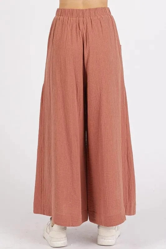 Mittoshop Mittoshop Gauze Elastic Waist Pleated Wide Leg Pants