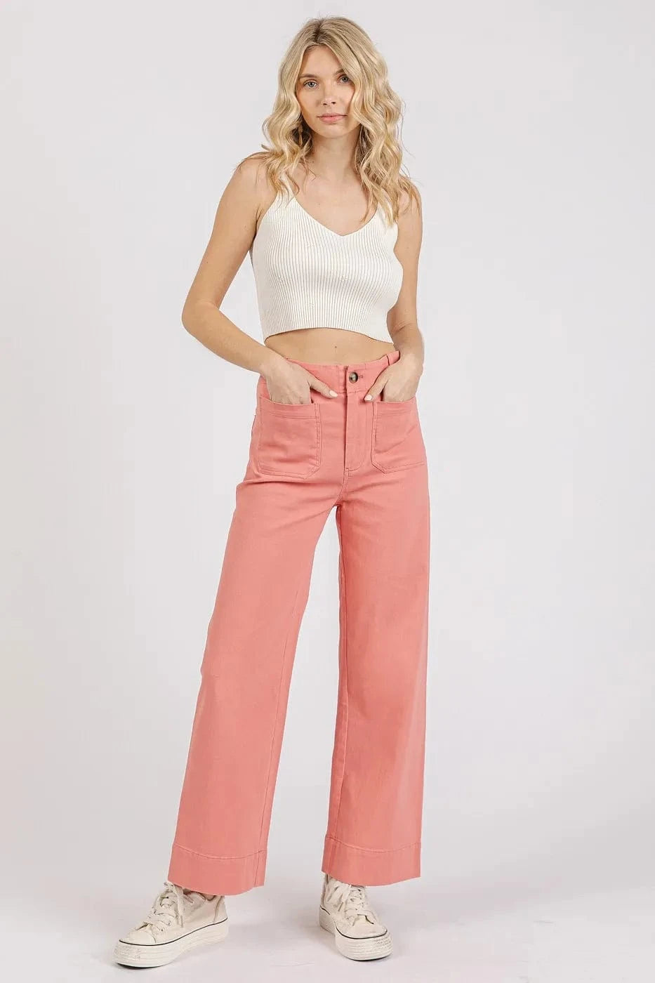 Mittoshop Mittoshop Twill Patch Pocket High Rise Wide Leg Pants