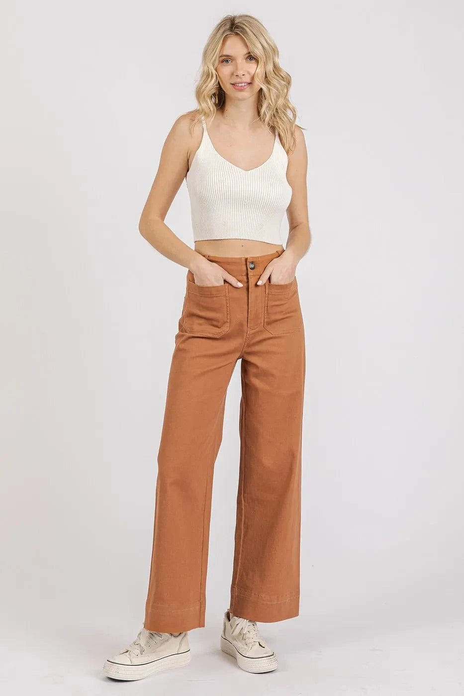 Mittoshop Mittoshop Twill Patch Pocket High Rise Wide Leg Pants