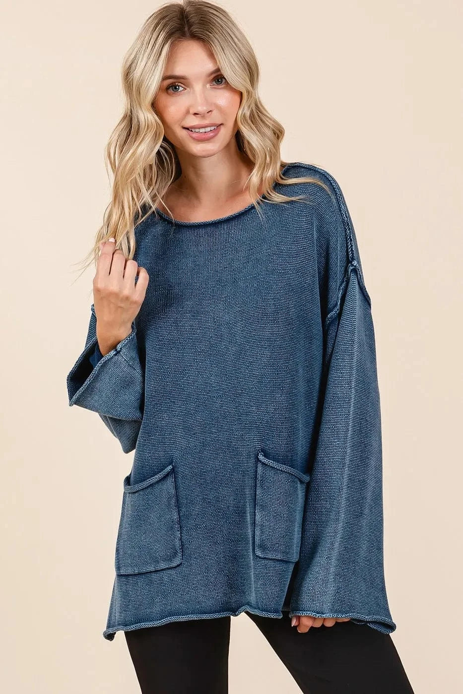 Mittoshop Sweater Dresses Mittoshop Mineral Wash Patch Pocket Cut Edge Sweater