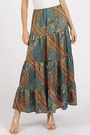 Mittoshop Teal Green / S Mittoshop Paisley Patchwork Print Satin Maxi Skirt