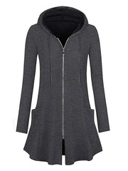 Moya Trench Coats Gray / S Longline Hooded Zip-Up Cardigan Coat with Flared Hem