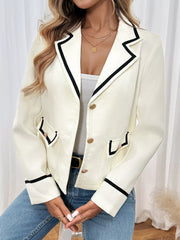 Perfee Blazers Beige / S Contrast Trim Button-Up Blazer