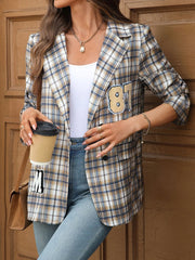 Perfee Blazers Coffee Brown / S Number 87 Plaid Long Sleeve Blazer
