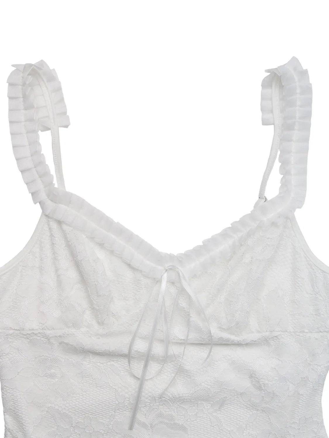 Perfee Bodysuits Lace Frill Strap Bodysuit