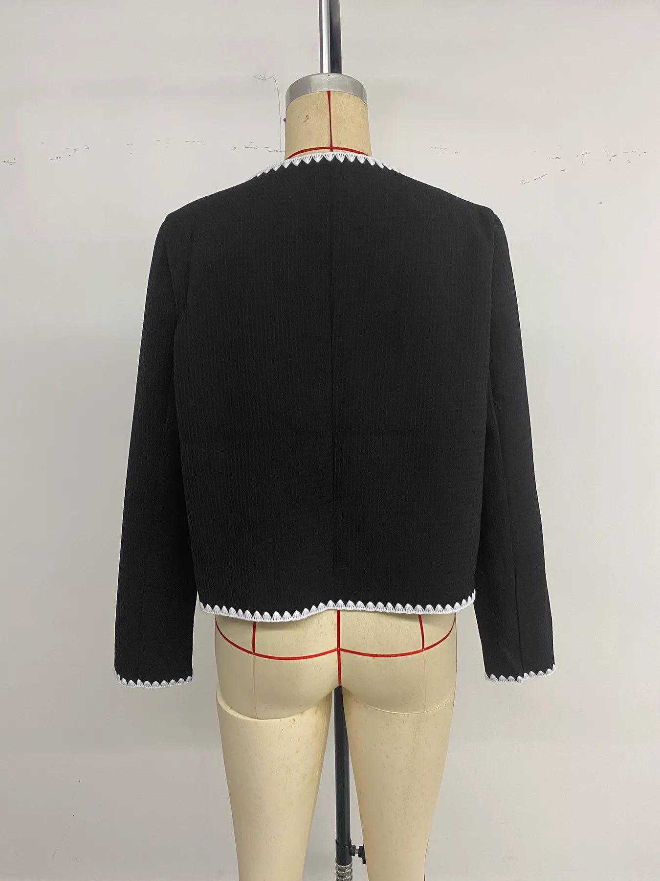 Perfee Contrast Trim Open Front Jacket