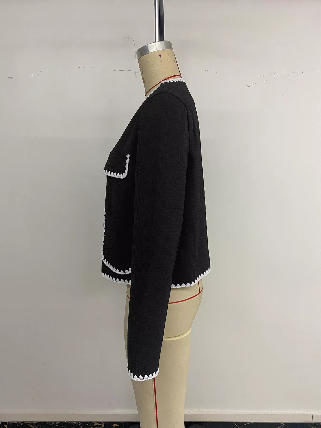 Perfee Contrast Trim Open Front Jacket