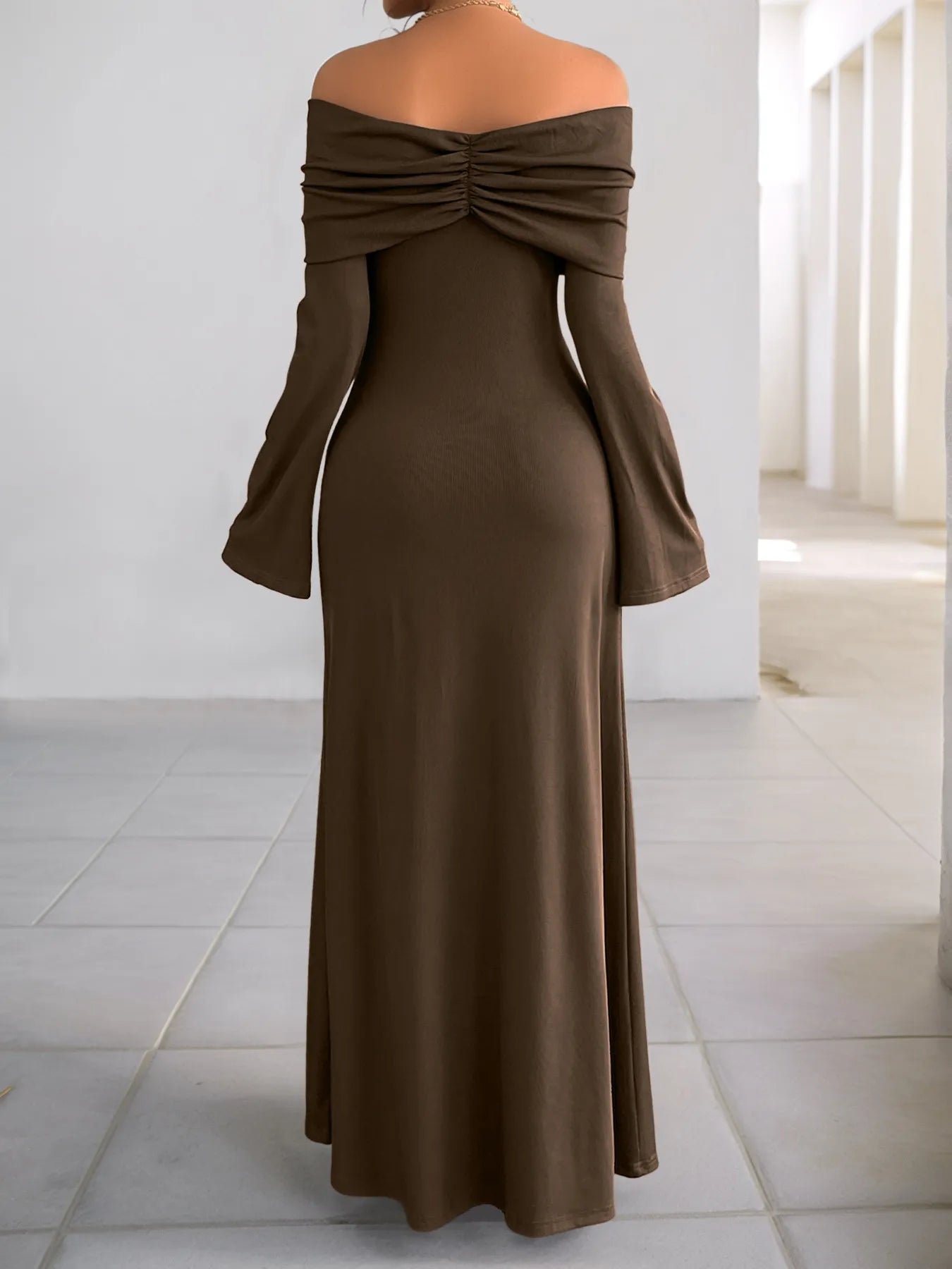 Perfee Off-Shoulder Long Sleeve Bodycon Maxi Dress