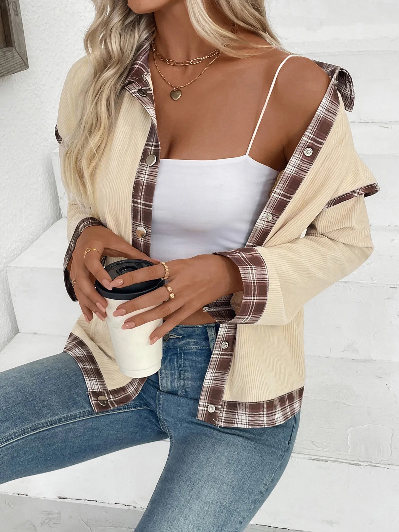 Perfee Plaid Hem Button Up Long Sleeve Shacket – Lightweight Layering