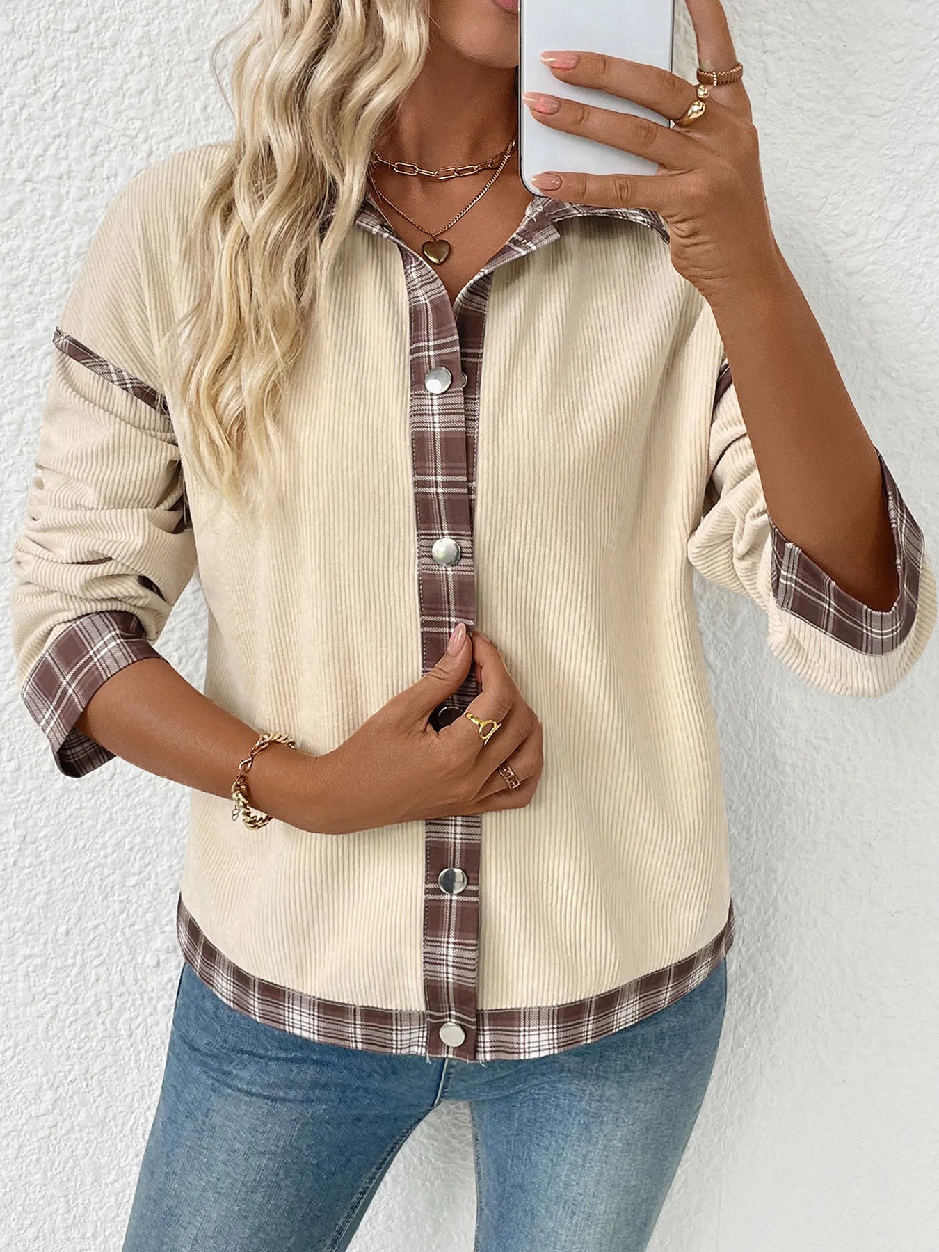 Perfee Plaid Hem Button Up Long Sleeve Shacket – Lightweight Layering