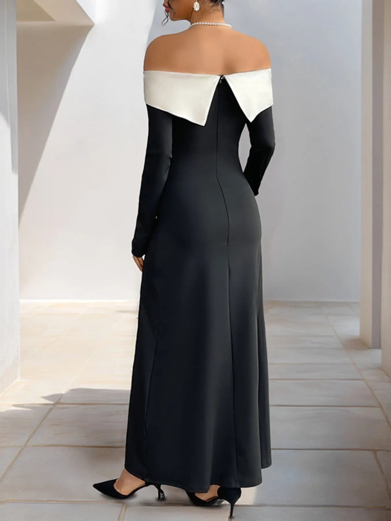 Perfee Side Slit Off-Shoulder Maxi Dress