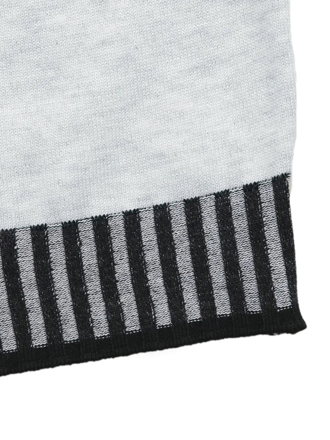 Perfee Sweater Dresses Striped Trim Tie Waist Sweater Dress