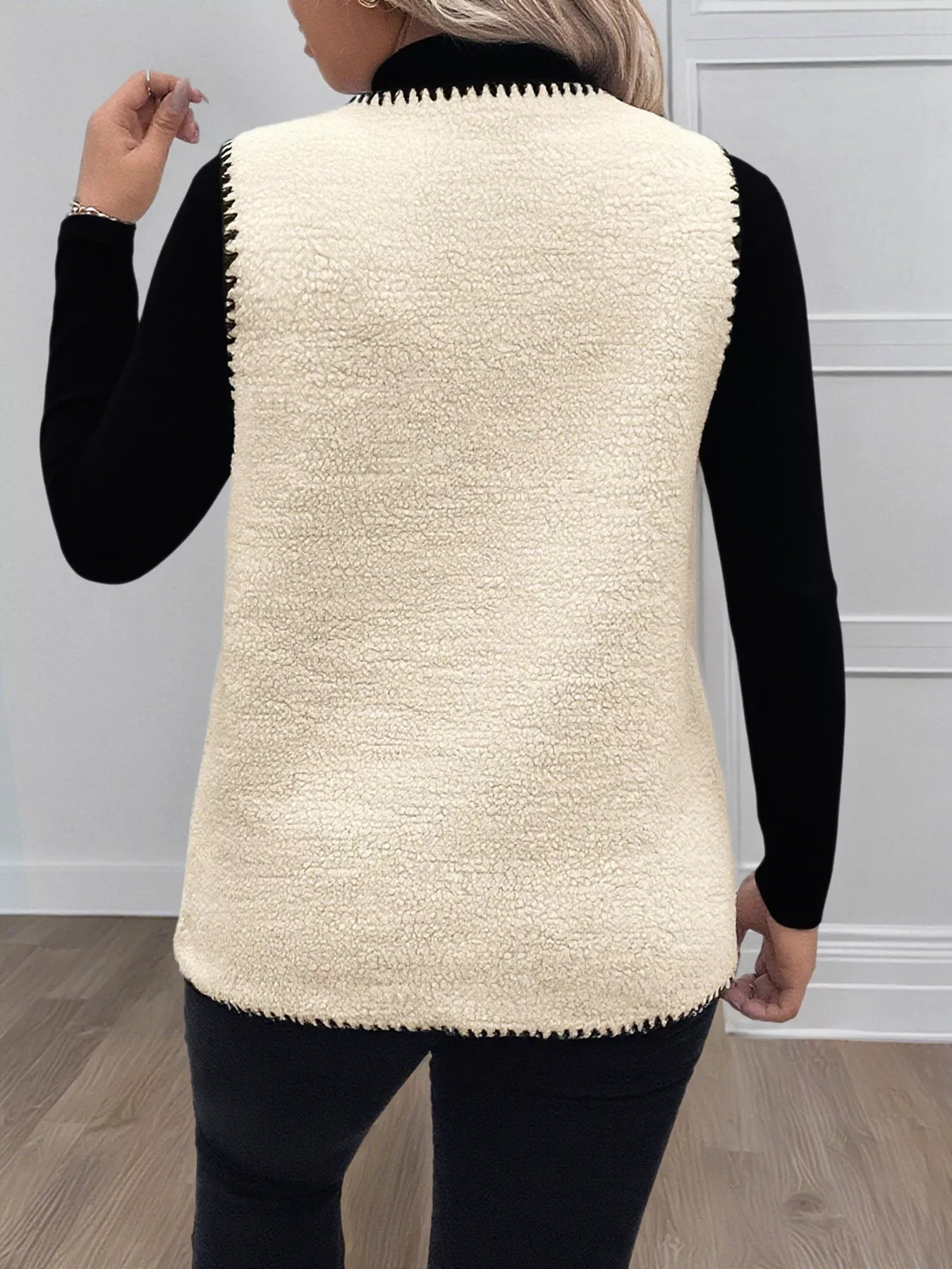 Perfee Vests Plus Size Contrast Trim Button Up Vest Coat