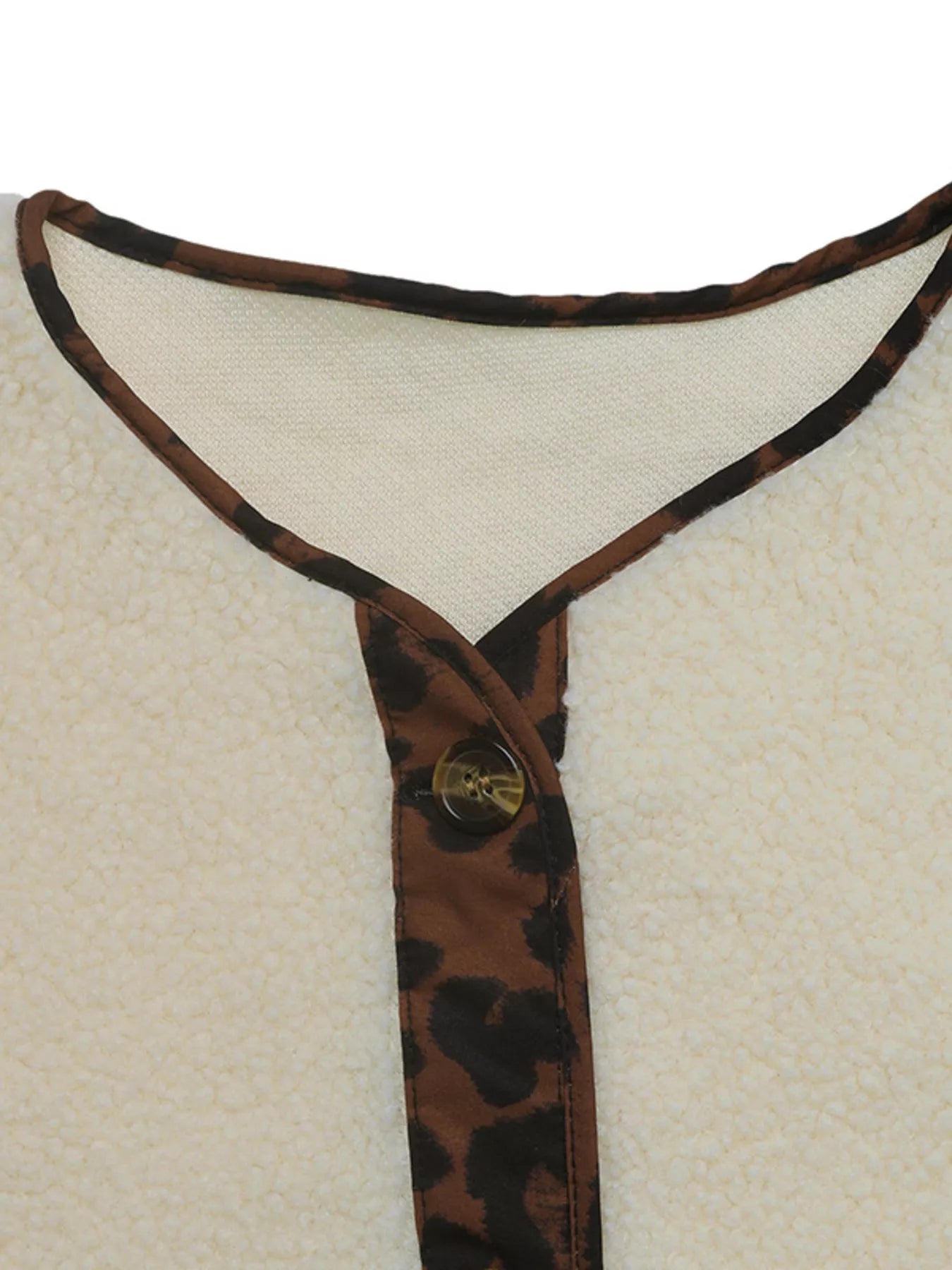 Perfee Women’s Button Up Jacket with Leopard Trim Detail